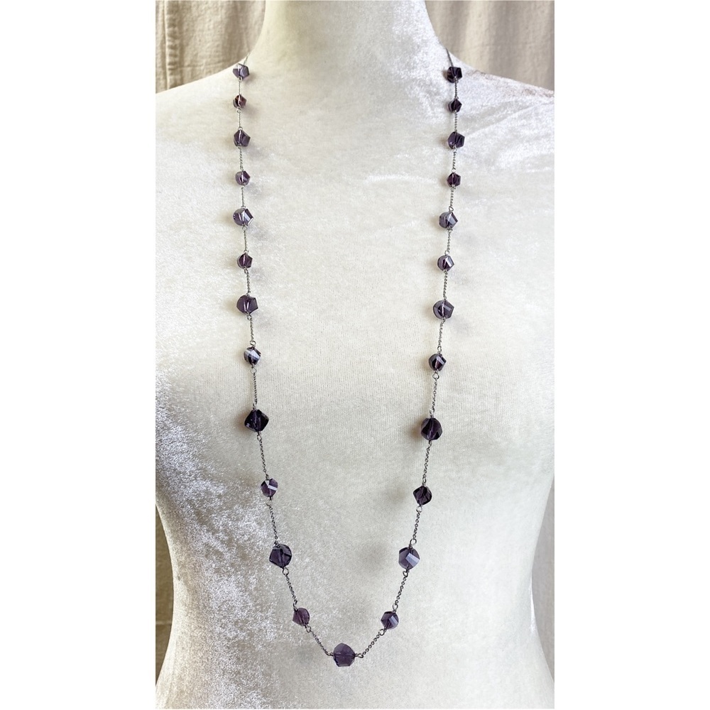 Banana republic long purple crystal station necklace